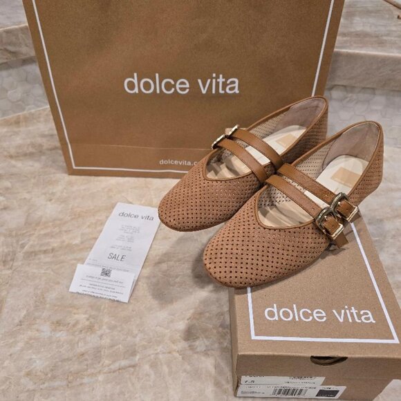 Dolce Vita WORN ONCE Baylee Ballet Flats Pecan Perforated Suede Mary Jane EUC - Picture 11 of 11